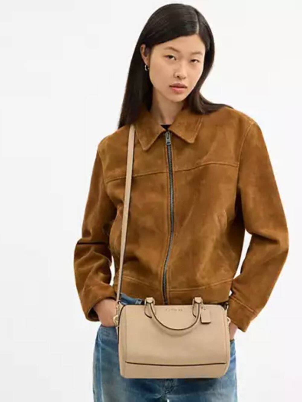 Coach Rowan Oat Pebbled Leather Satchel Gold Hardware Shoulder Crossbody Bag NWT